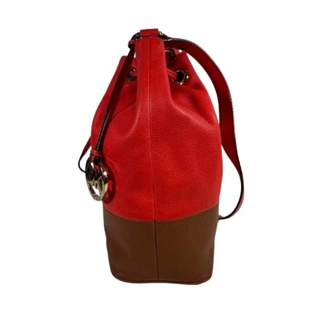 Michael Kors Jules Colorblock Mandarin Orange Leather Drawstring Shoulder Bag